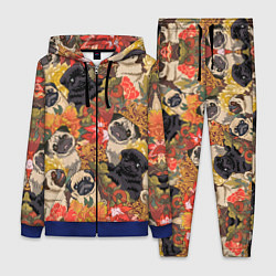 Женский 3D-костюм Мопсики Цветочки, цвет: 3D-синий