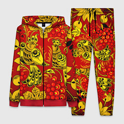 Женский 3D-костюм Хохломская Роспись Две Птици На Красном Фоне, цвет: 3D-красный