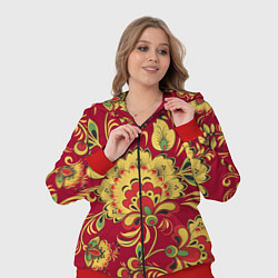 Женский 3D-костюм Хохломская Роспись Цветы На красном Фоне, цвет: 3D-красный — фото 2