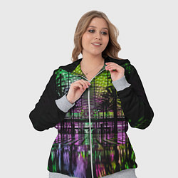 Женский 3D-костюм Неоновое здание ночью - Зелёный, цвет: 3D-меланж — фото 2