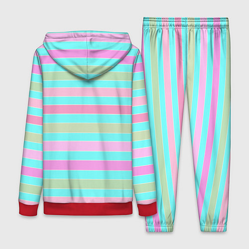 Женский костюм Pink turquoise stripes horizontal Полосатый узор / 3D-Красный – фото 2