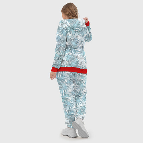 Женский костюм Голубые листья пальмы на белом / 3D-Красный – фото 5