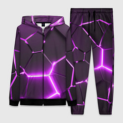 Женский 3D-костюм Фиолетовые неоновые геометрические плиты, цвет: 3D-черный