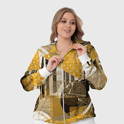 Женский 3D-костюм Гранжевая абстракция: Черный, белый, горчичный орн, цвет: 3D-белый — фото 2