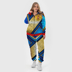 Женский 3D-костюм Золотой герб России на синем объемном фоне, цвет: 3D-красный — фото 2