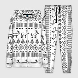Женский 3D-костюм Черно-белый узор с оленями, цвет: 3D-белый