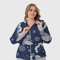 Женский 3D-костюм Зимние ягоды и шишки на синем фоне, цвет: 3D-меланж — фото 2