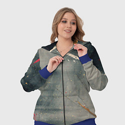 Женский 3D-костюм Серый туман и красные, оранжевые, белые мазки крас, цвет: 3D-синий — фото 2