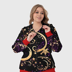 Женский 3D-костюм Чёрный паттерн со звёздами и лунами, цвет: 3D-красный — фото 2