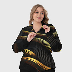 Женский 3D-костюм Золотистые волны абстракция, цвет: 3D-черный — фото 2