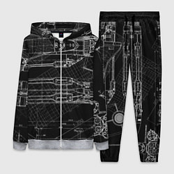 Женский 3D-костюм Чертеж ракеты на чёрном фоне, цвет: 3D-меланж