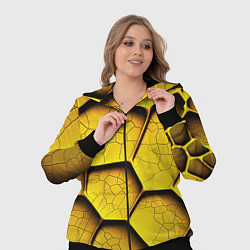 Женский 3D-костюм Желтые шестиугольники с трещинами - объемная текст, цвет: 3D-черный — фото 2