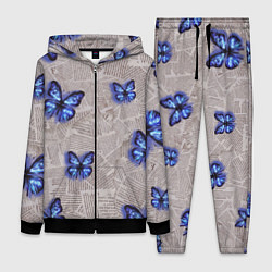 Женский 3D-костюм Газетные обрывки и синие бабочки, цвет: 3D-черный
