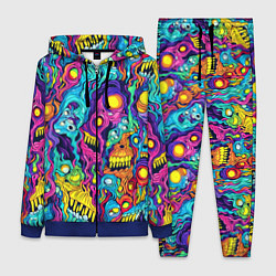 Женский 3D-костюм Кислотные психоделические черепа, цвет: 3D-синий