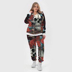 Женский 3D-костюм Череп викинга на корабле с розами в стиле тату ире, цвет: 3D-белый — фото 2