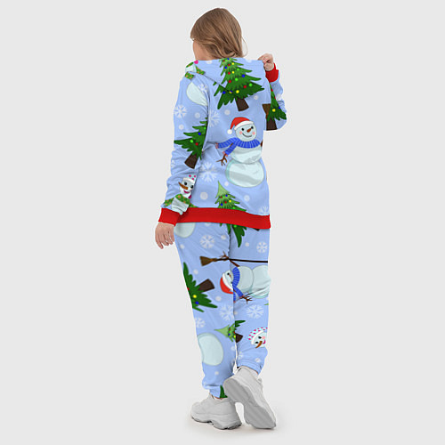 Женский костюм Снеговики с новогодними елками паттерн / 3D-Красный – фото 5