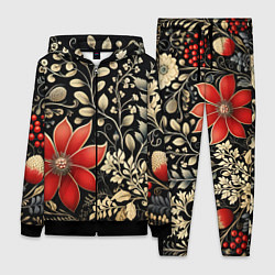 Женский 3D-костюм Новогодние цветы и листья, цвет: 3D-черный