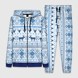 Женский 3D-костюм Blue sweater with reindeer, цвет: 3D-синий