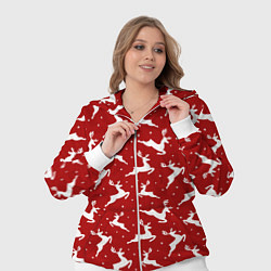 Женский 3D-костюм Красный паттерн с новогодними оленями, цвет: 3D-белый — фото 2