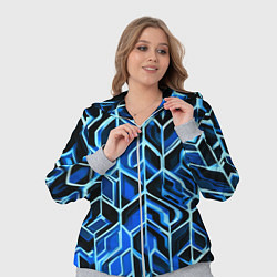 Женский 3D-костюм Синие полосы на чёрном фоне, цвет: 3D-меланж — фото 2