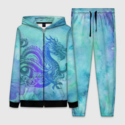 Женский 3D-костюм Бирюзовый дракон узор, цвет: 3D-черный