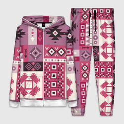 Женский 3D-костюм Этническая геометрия в розовой палитре, цвет: 3D-белый