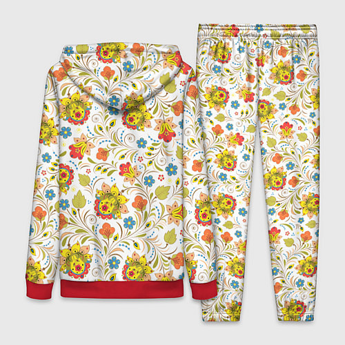 Женский костюм Хохломская роспись разноцветные цветы на белом фон / 3D-Красный – фото 2