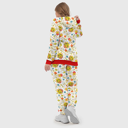 Женский костюм Хохломская роспись разноцветные цветы на белом фон / 3D-Красный – фото 5