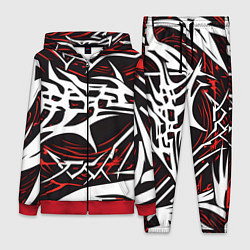 Женский 3D-костюм Белые и красные агрессивные линии на чёрном фоне, цвет: 3D-красный