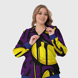 Женский 3D-костюм Желтые яркие пятна краски на фиолетовом, цвет: 3D-синий — фото 2