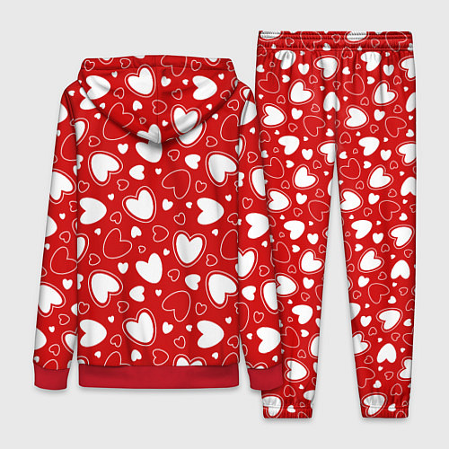 Женский костюм Белые сердечки на красном фоне / 3D-Красный – фото 2