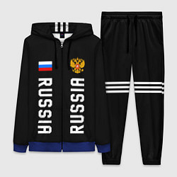 Женский 3D-костюм Россия три полоски на черном фоне, цвет: 3D-синий