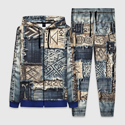 Женский 3D-костюм Геометрия на пэчворк дениме, цвет: 3D-синий