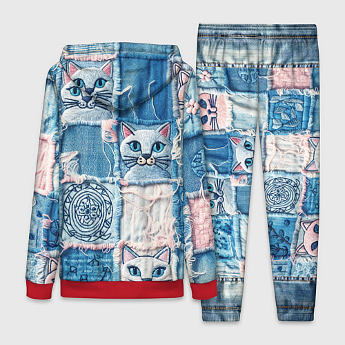 Женский костюм Кошки на пэчворк джинсах паттерн / 3D-Красный – фото 2