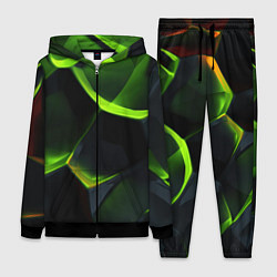 Женский 3D-костюм Green neon abstract geometry, цвет: 3D-черный