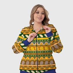 Женский 3D-костюм Оливково желтый полосатый тропический узор, цвет: 3D-синий — фото 2