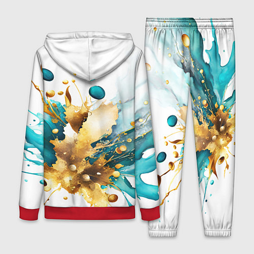 Женский костюм Бирюзово голубая абстракция, брызги краски на бело / 3D-Красный – фото 2