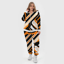 Женский 3D-костюм Чёрно-оранжевые полосы на белом фоне, цвет: 3D-белый — фото 2