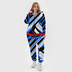 Женский 3D-костюм Чёрно-синие полосы на белом фоне, цвет: 3D-красный — фото 2