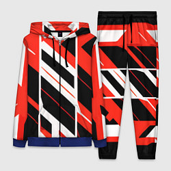 Женский 3D-костюм Black and red stripes on a white background, цвет: 3D-синий