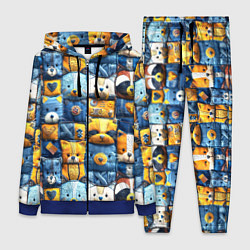 Женский 3D-костюм Пэчворк с мордашками енотов, цвет: 3D-синий