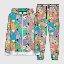 Женский 3D-костюм Разноцветные ламы паттерн, цвет: 3D-белый