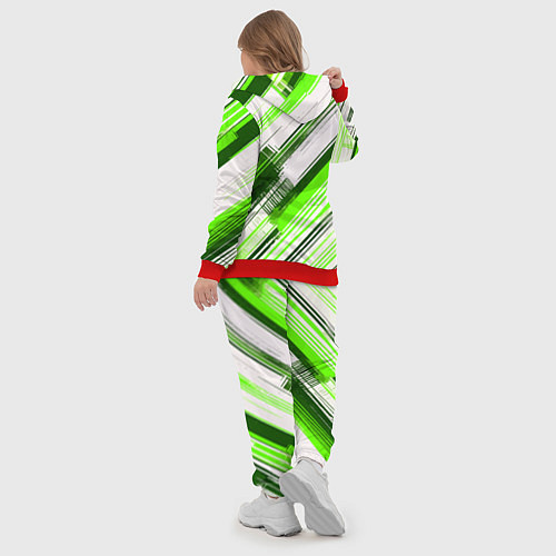 Женский костюм Зелёные диагональные полосы на белом фоне / 3D-Красный – фото 5