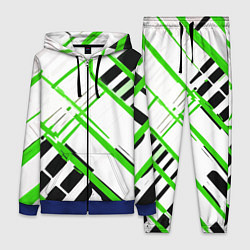 Женский 3D-костюм Зелёно-чёрные полосы на белом фоне, цвет: 3D-синий