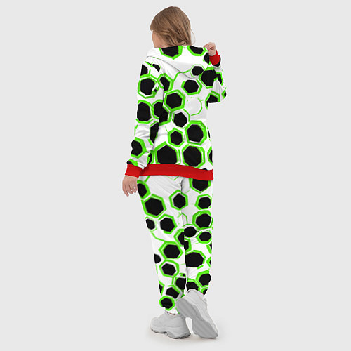 Женский костюм Чёрно-зелёные шестиугольники на белом фоне / 3D-Красный – фото 5