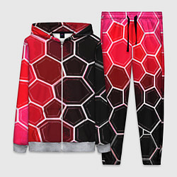 Женский 3D-костюм Белые шестиугольники на чёрно-красном фоне, цвет: 3D-меланж