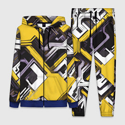 Женский костюм Бело-жёлтый техно паттерн на чёрном фоне