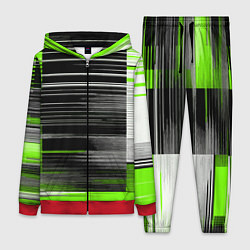 Женский 3D-костюм Белые вертикальные полосы на чёрно-зелёном фоне, цвет: 3D-красный