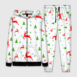 Женский 3D-костюм Новогодние олени с ёлками, цвет: 3D-черный