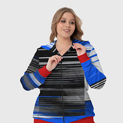 Женский 3D-костюм Белые вертикальные полосы на чёрно-синем фоне, цвет: 3D-красный — фото 2